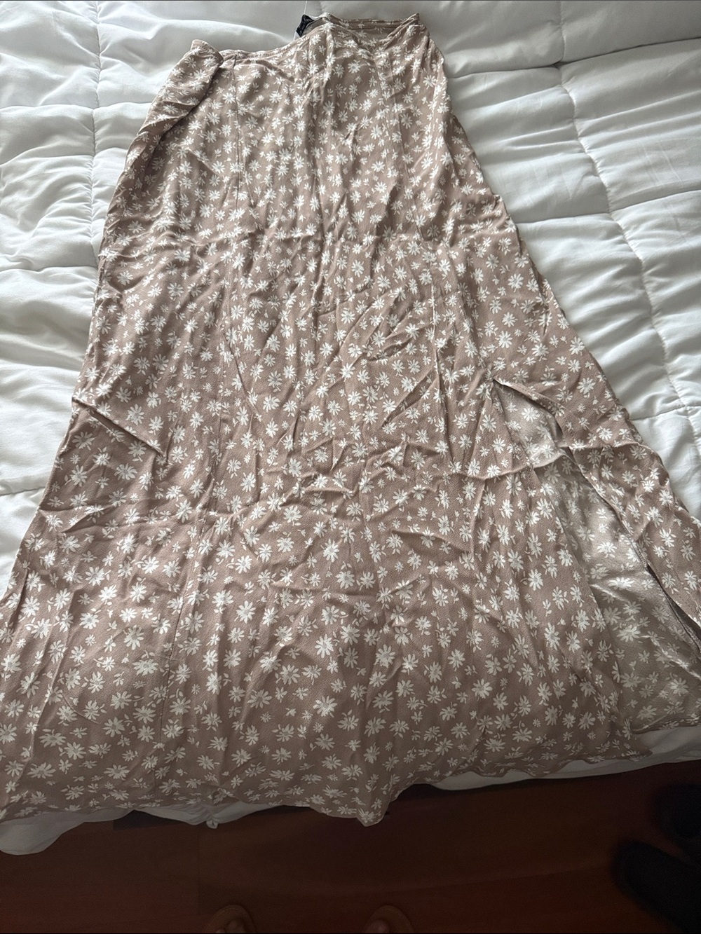 Flowy Beige Floral Maxi Skirt - Women